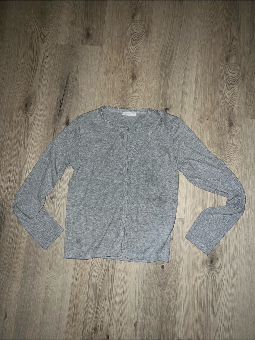 Stradivarius Ribbed Jersey Cardigan Gray XL – Long Sleeve Button-Front